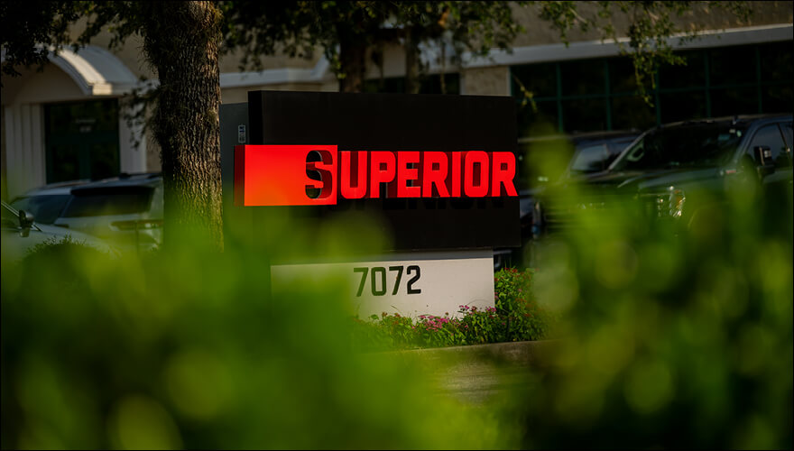 Sign outside Superior Construction's headquarters