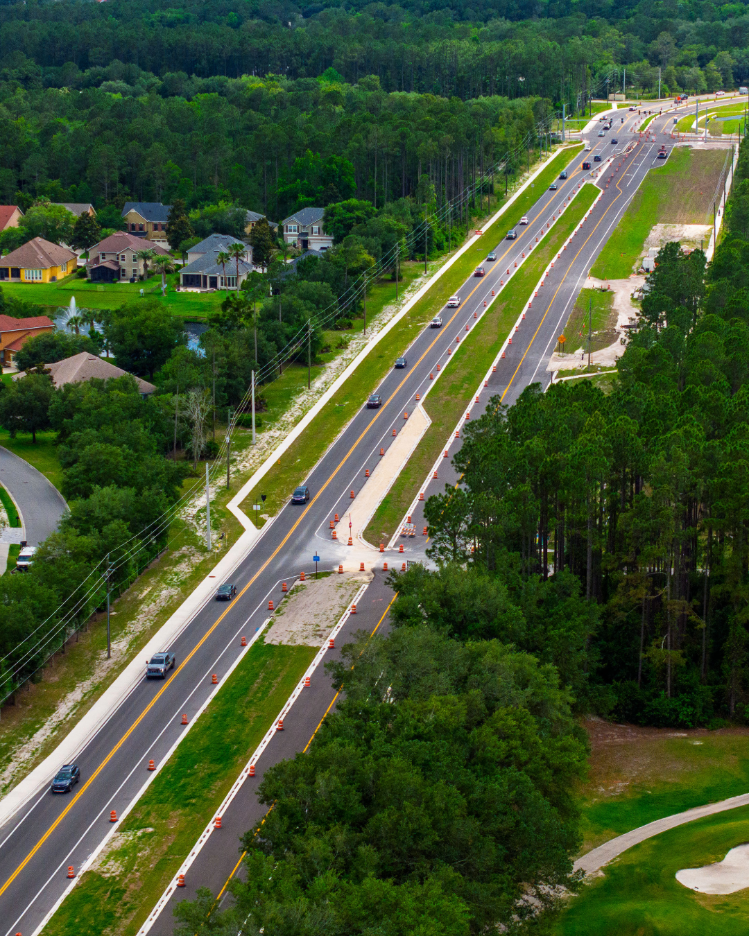 Overhead photo of the newly widened County Road 210 in St. Johns County, Florida